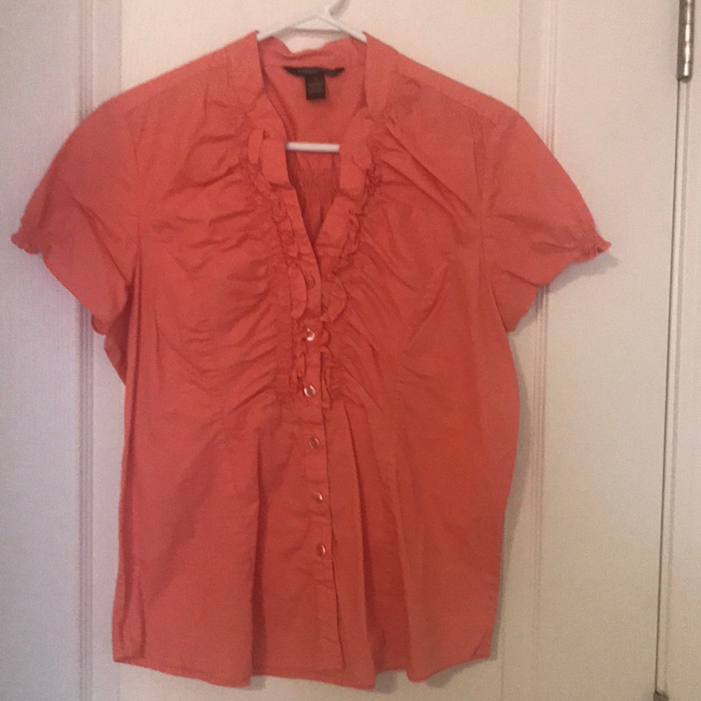 Orange Button Down Ruffled Blouse - Picture 3 of 5